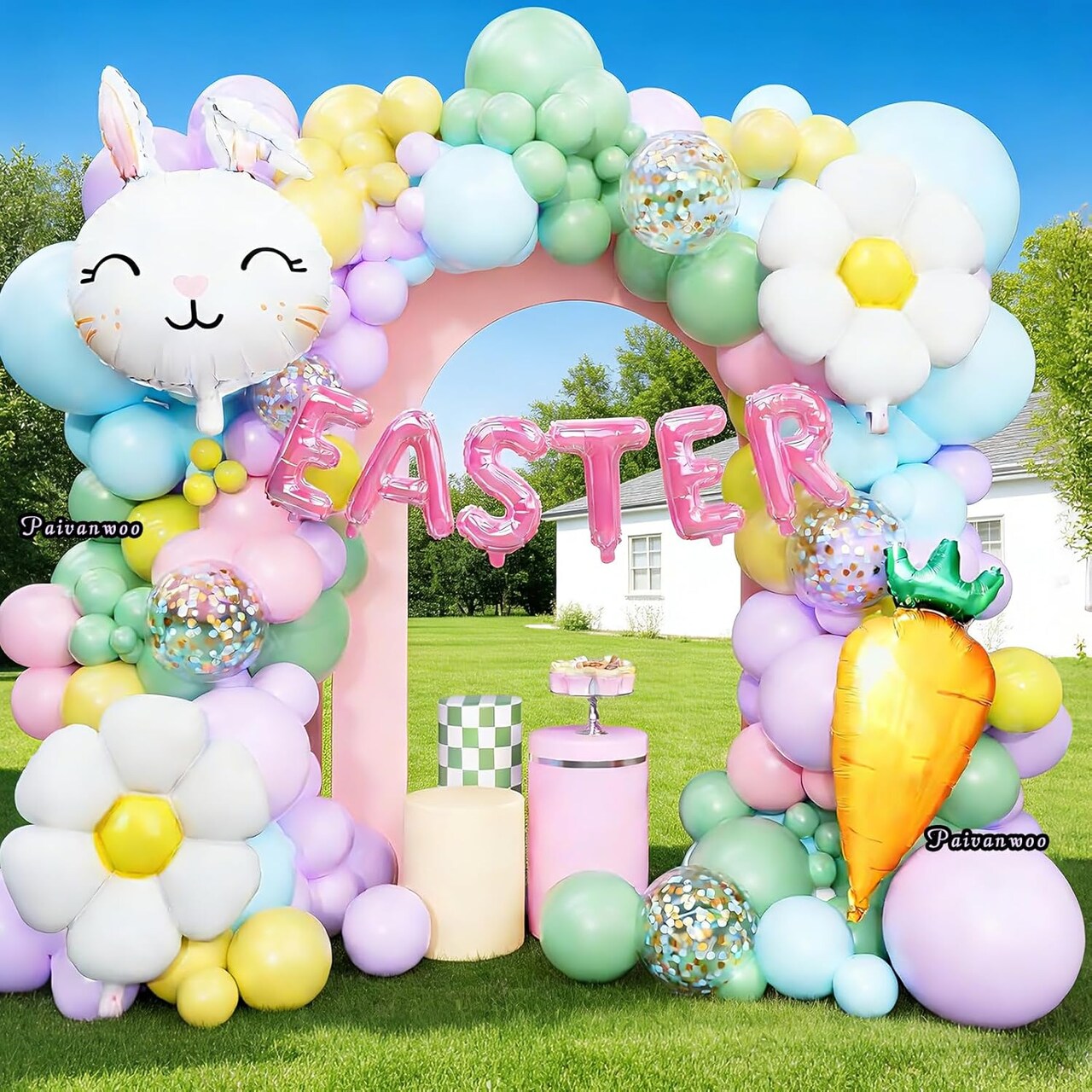 175PCS Easter Balloon Arch Garland kit-Easter Day Party Decorations Balloon with Bunny Carrot Chicken Foil Balloons for Easte Theme Spring Party